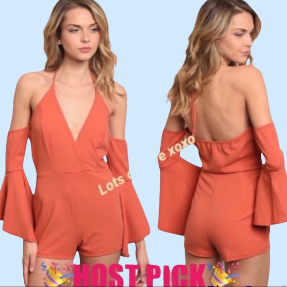 Pants - ❌DONATED❌Rust Brown Cold Shoulder V-Neck Lined Short Romper
